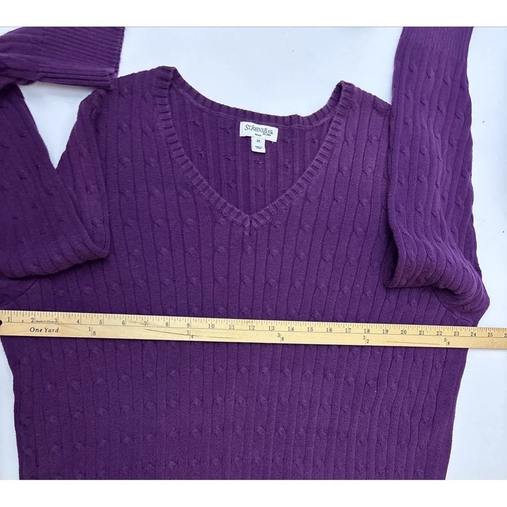 St Johns Bay Women's Purple Cable Knit V Neck Sweater Plus Size 3X - Picture 8 of 11